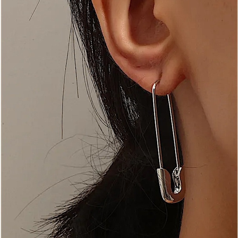 Silver Safety Pin Oversized Earrings